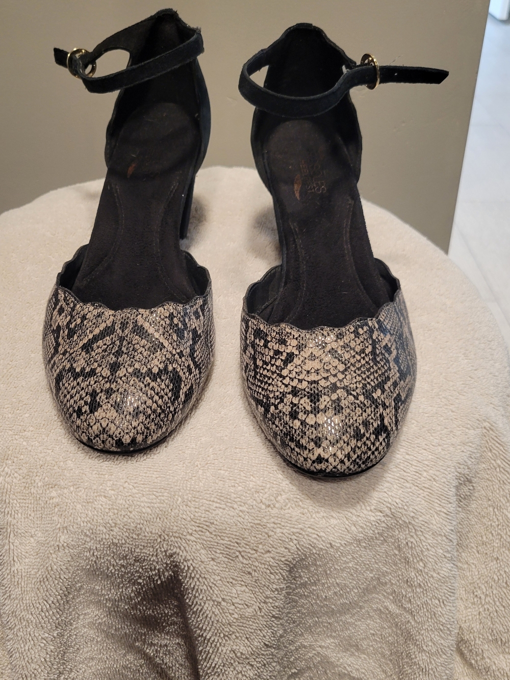 Ankle-Strap Snake-Print Heels